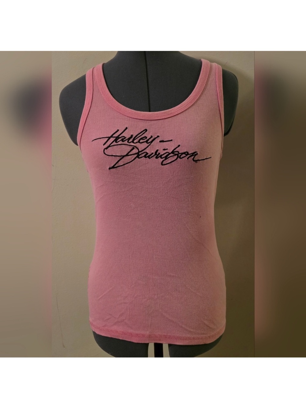 Harley-Davidson Pink Ribbed Tank with Black Script Logo